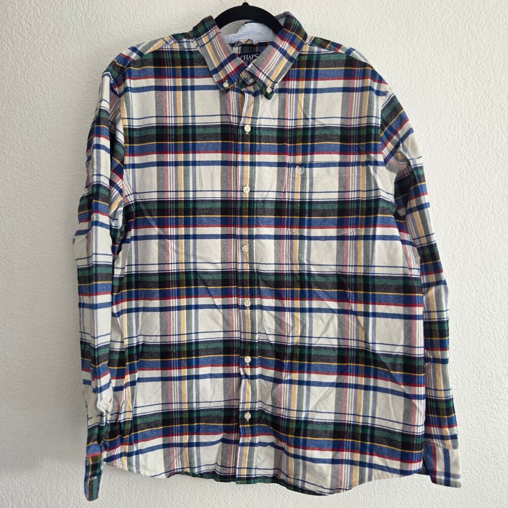 Chaps Men's Size XXL Long Sleeve Button Up Blue/White/Yellow/Red Pre-Owned Great